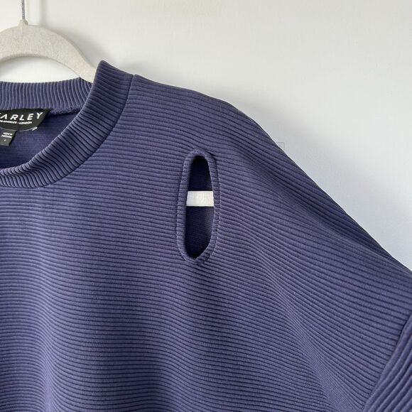 Varley Jenny Ribbed Cut Out Boxy Sweatshirt Oversized Top Sz Small Navy Blue - Picture 3 of 11